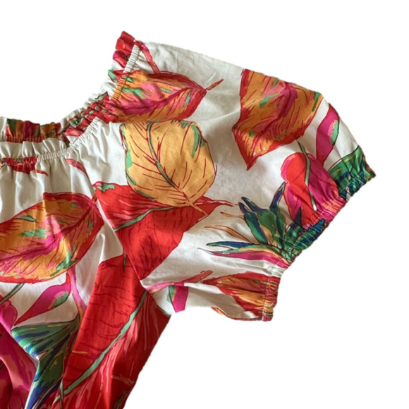 Nine West Off Shoulder Short Puff Sleeve Belted Tropical Floral Print Dress M - Picture 6 of 12